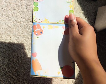 Juego de blocs de notas magnéticos de conejo y zorro, conejo marrón naranja y zorro melocotón manzana, papelería kawaii de doble temática, linda lista de tareas para el refrigerador