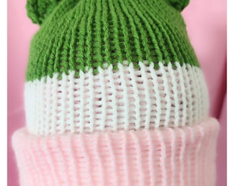 Gorro de punto Dango Bear, gorro de punto verde, blanco y rosa, gorro Kawaii Matcha Dessert, ropa de invierno con animales adorables, regalos hechos a mano para ella.