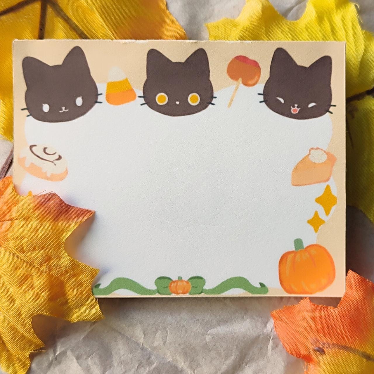 Cottagecore Black Cat Memo Pad, Fall Pumpkin Stationery, Cinnamon Roll ...
