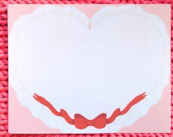 Bloc de notas Pink Coquette, papelería con corazones con volantes, bloc de notas con lazo rojo, artículos de papelería con estética de encaje, notas de amor estilo cottagecore