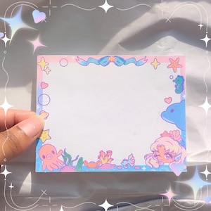 Cute Underwater Notepad, Pastel Aqua Underwater Memopad, Square Notepad, Kawaii Aqua Ocean Fishes Notepad