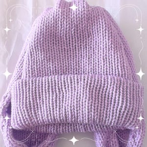 Pastel Purple Short Knit Rabbit Ear Hat, Cute Spring Knit Bunny Accessory, Soft Kawaii Purple Winter Beanie, Perfect Gift for Bunny Lovers