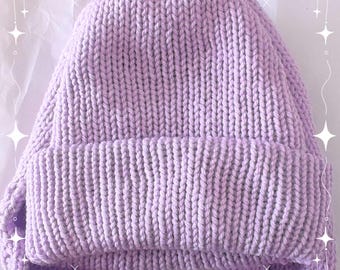 Gorro de punto morado pastel con orejas de conejo: accesorio de conejito kawaii