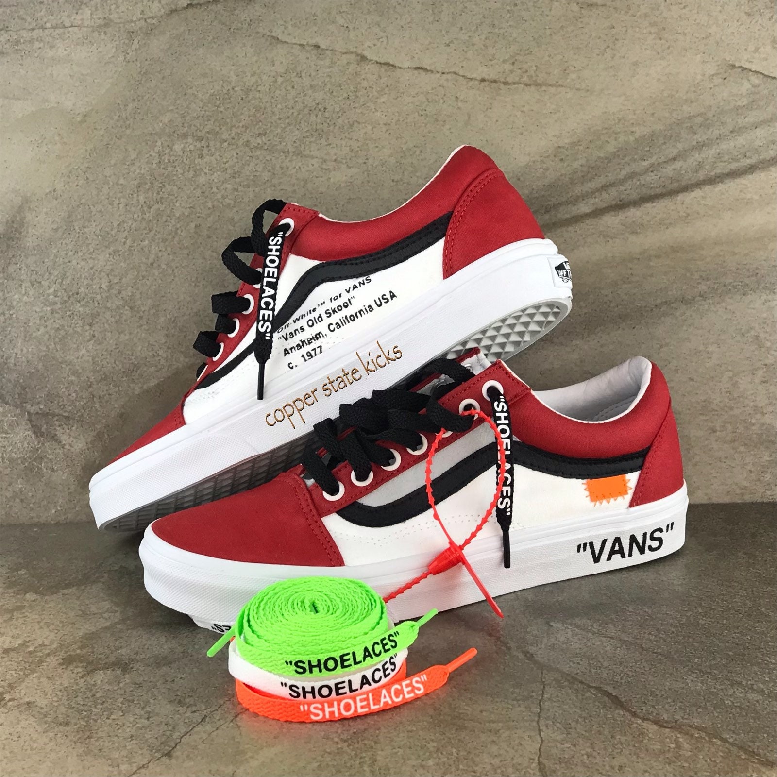 White Vans Old Skool x OFF White Iced Out Custom Handmade Shoes