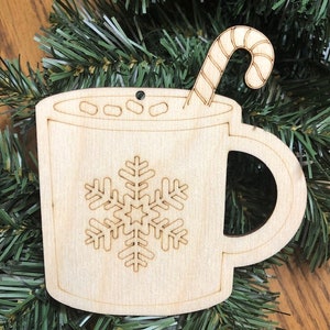Glowforge laser cut files. SVG, DXF, ai files for Hot Chocolate Ornament design