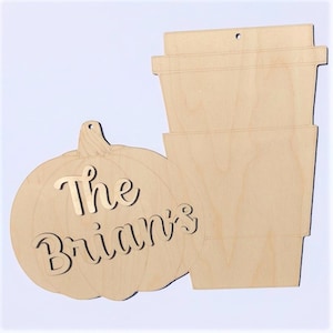 Glowforge laser cut files. SVG, DXF, ai files for fall personalize pumpkin spice latte design