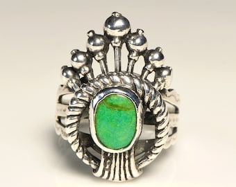 Sterling Silver Green Turquoise Ring, Southwestern Boho Ring, Vintage Jewelry Gift for Her