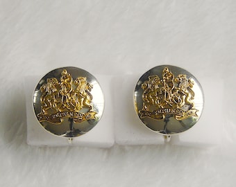 RALPH LAUREN Clip On Earrings, Vintage 1980's Sterling Silver and Gold Plated Monogram, Gift for Her