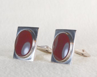 Antique Cufflinks by KALO, 925 Sterling Silver Carnelian Gemstones from 1910, Vintage Jewelry Gift for Her Him