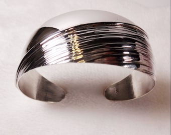 Sterling Silver Domed Cuff Bracelet, Vintage Jewelry Gift for Her
