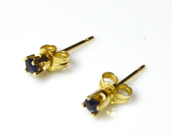 14k Solid Gold Stud Earrings With Tiny Sapphire, … - image 5
