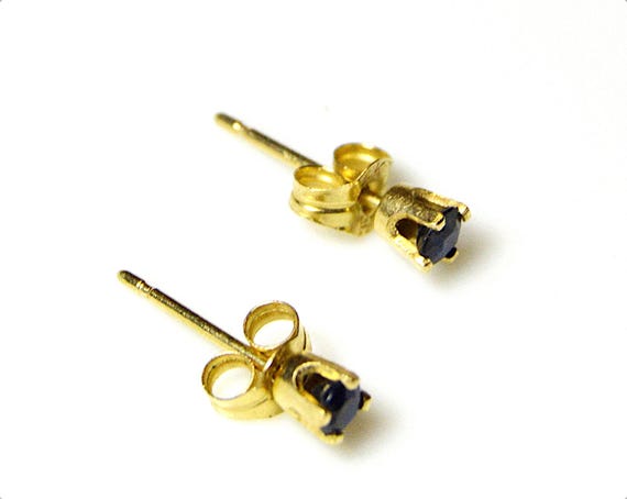 14k Solid Gold Stud Earrings With Tiny Sapphire, … - image 2