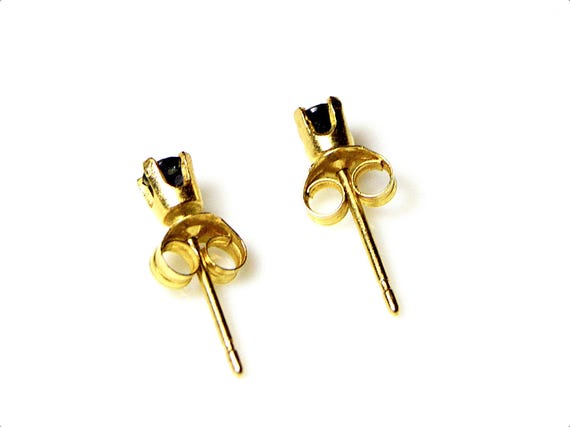 14k Solid Gold Stud Earrings With Tiny Sapphire, … - image 3