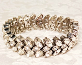 CHUNKY CRYSTAL BRACELET by Ann Taylor, Stretchy String Rhinestone Bracelet, Vintage Jewelry Gift for Her