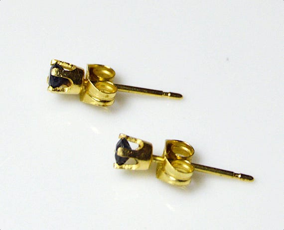 14k Solid Gold Stud Earrings With Tiny Sapphire, … - image 6