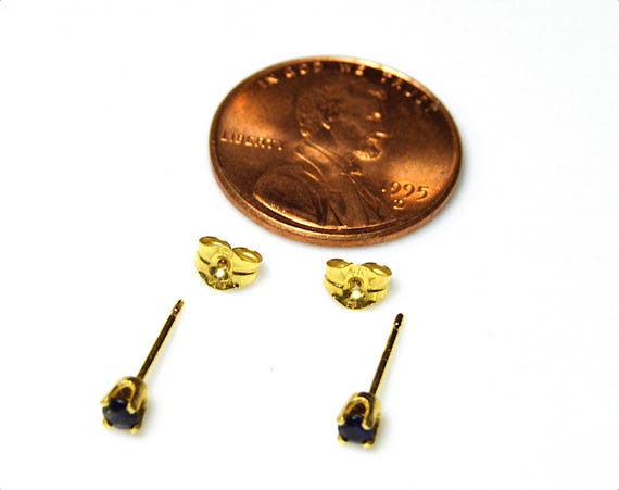 14k Solid Gold Stud Earrings With Tiny Sapphire, … - image 8