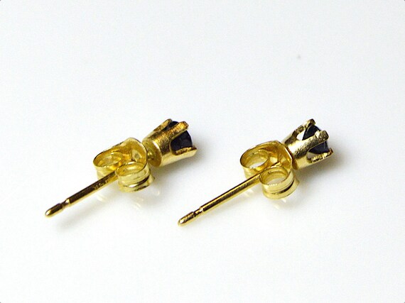 14k Solid Gold Stud Earrings With Tiny Sapphire, … - image 4