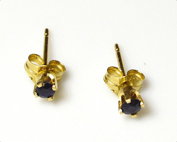 14k Solid Gold Stud Earrings With Tiny Sapphire, … - image 7