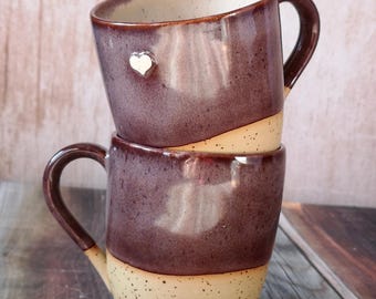 Mug ceramics | set of 2 | with hearts | for tea | unique handmade | for a gift | for a loved one