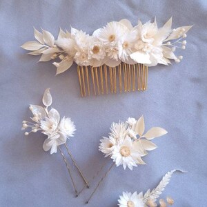 Rustic wedding bun sticks stabilized flowers and dried flowers white, cream and ivory