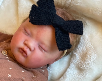 Knitted Black Headband Bow for Baby Girl