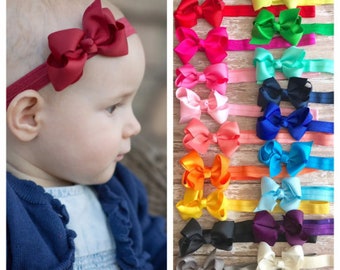 3 Inch baby Headbands, solid color baby hair bows, small baby headbands, ribbon headbands, pink baby bows