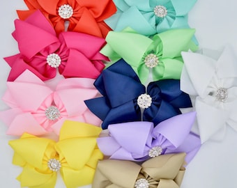 Rhinestone Ribbon Hair Bows