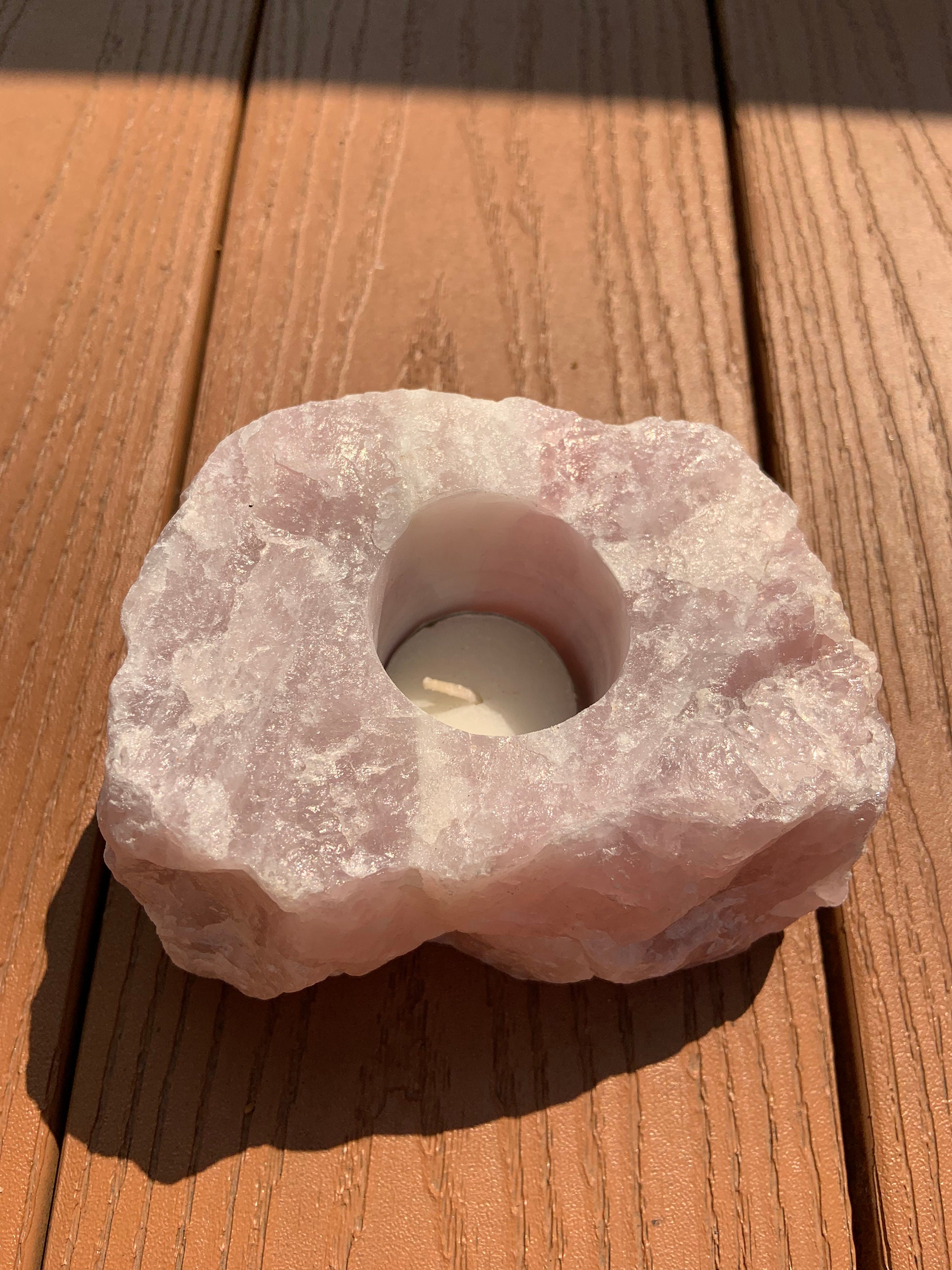 2 LB Rose Quartz Candle Holder Etsy