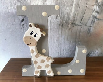 Nursery Decor Safari Animal, Wooden Letter Name Sign, Nursery Wall Art, Door Sign, Jungle Baby Shower Christening Gift, 10cm