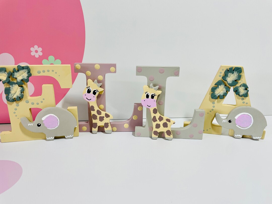 Personalised Jungle Safari Name Sign, Girly Nursery Decor, Wooden