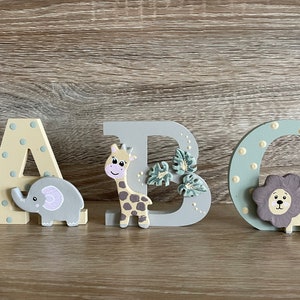 Safari Animal Nursery Decor, Name Sign Wooden Letter, Nursery Wall Art, Door Sign Jungle Baby Shower Gift Christening, 10cm