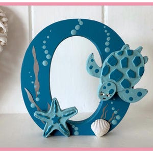 Sea Creature Wooden Letter, Ocean Blue Nursery Decor, Door Name Sign