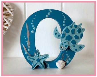 Sea Creature Wooden Letter, Ocean Blue Nursery Decor, Door Name Sign