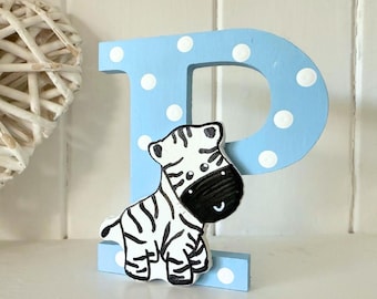 Wooden Safari Animal Letter Nursery Decor, Polka Dot Wall Art Sign