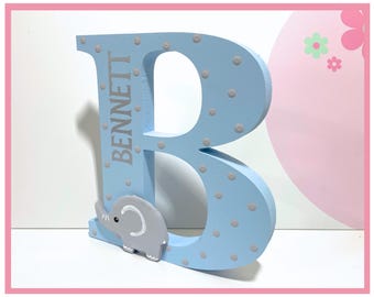 Personalised Baby Name Wooden Letter, Nursery Decor with Elephant
