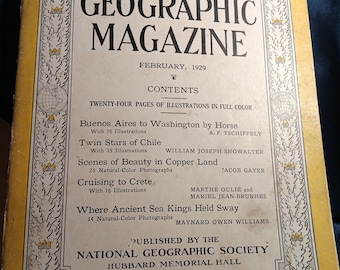 Februar 1929, Kopie von National Geographic, guter Vintage-Zustand. Einige Probleme mit dem Einband und dem Rücken, aber insgesamt ein erstaunlicher Blick zurück auf die Zeit vor 95 Jahren!
