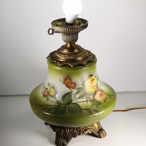 Antique Victorian &quot;Gone With the Wind&quot; style painted table lamp.  No globe, and needs work, could be your new favorite restoration project!
