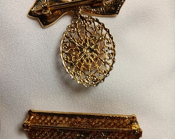 1980's 1928 Jewelry Company Gold Tone, Two Brooch, Pierced