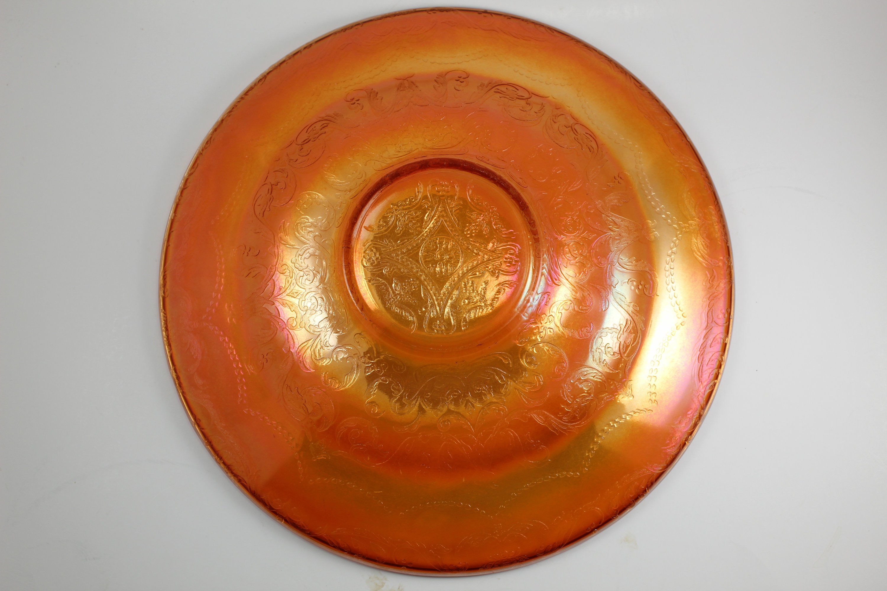 Antique 1930's Federal Glass Madrid Pattern, Iridescent Marigold 11 ...