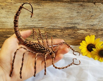 Large Handmade Copper Scorpion - Rustic Wire Sculpture - Recycled Copper - Hand Sized Wire Scorpion Sculpture