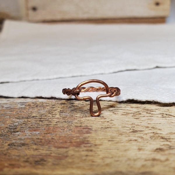 Mushroom Wire Ring - Handmade Copper Ring - Rustic Ring - Recycled Copper