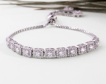 Tennis Bracelet, Square Zircon Stone Bracelet, 925 Sterling Silver, Wedding Bracelet, Wedding Bride Bridesmaid Jewelry