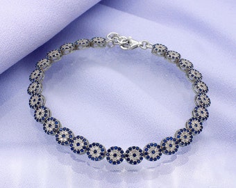 Blue Zircon Bracelet 14k /& Sterling Silver Genuine Blue Stone 8\u201d Link Bracelet 1930s