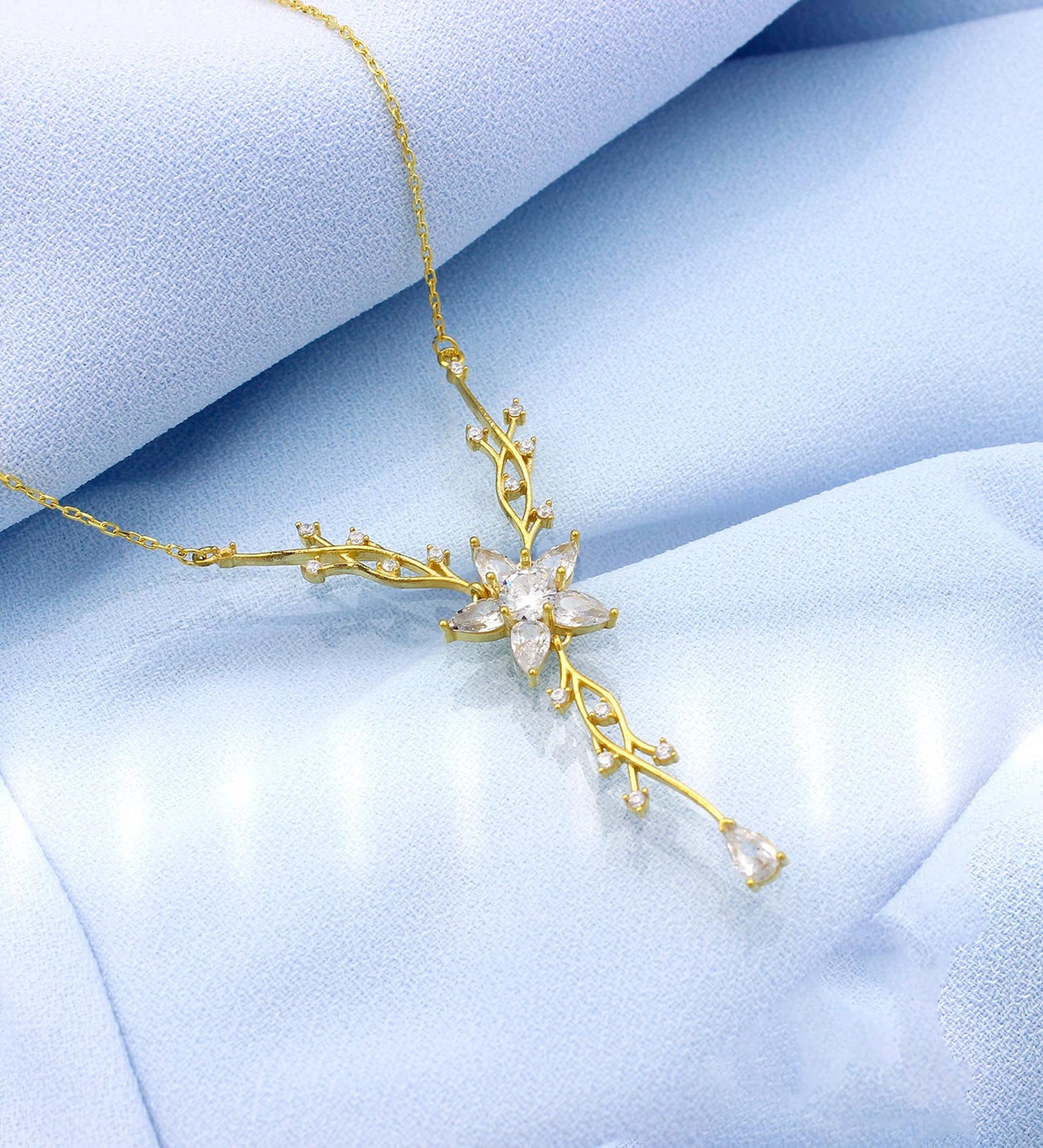 925 Sterling Silver Ivy Necklace Flower Necklace Zircon Etsy