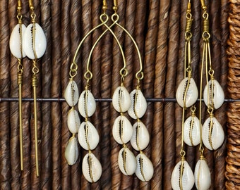 African Brass Earrings/Kenyan Brass Earrings/ African Cowrie Bone Earrings/ African Jewellery/African Ethnic Jewellery for Women