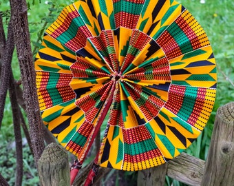 African Fan/ African Accessory / Handmade Fan/ Wall Decor /Hand  Fan/Wedding Fan/ Fabric Hand Fan/ Kente/ Folded Fan/ Gift/Summer Accessory