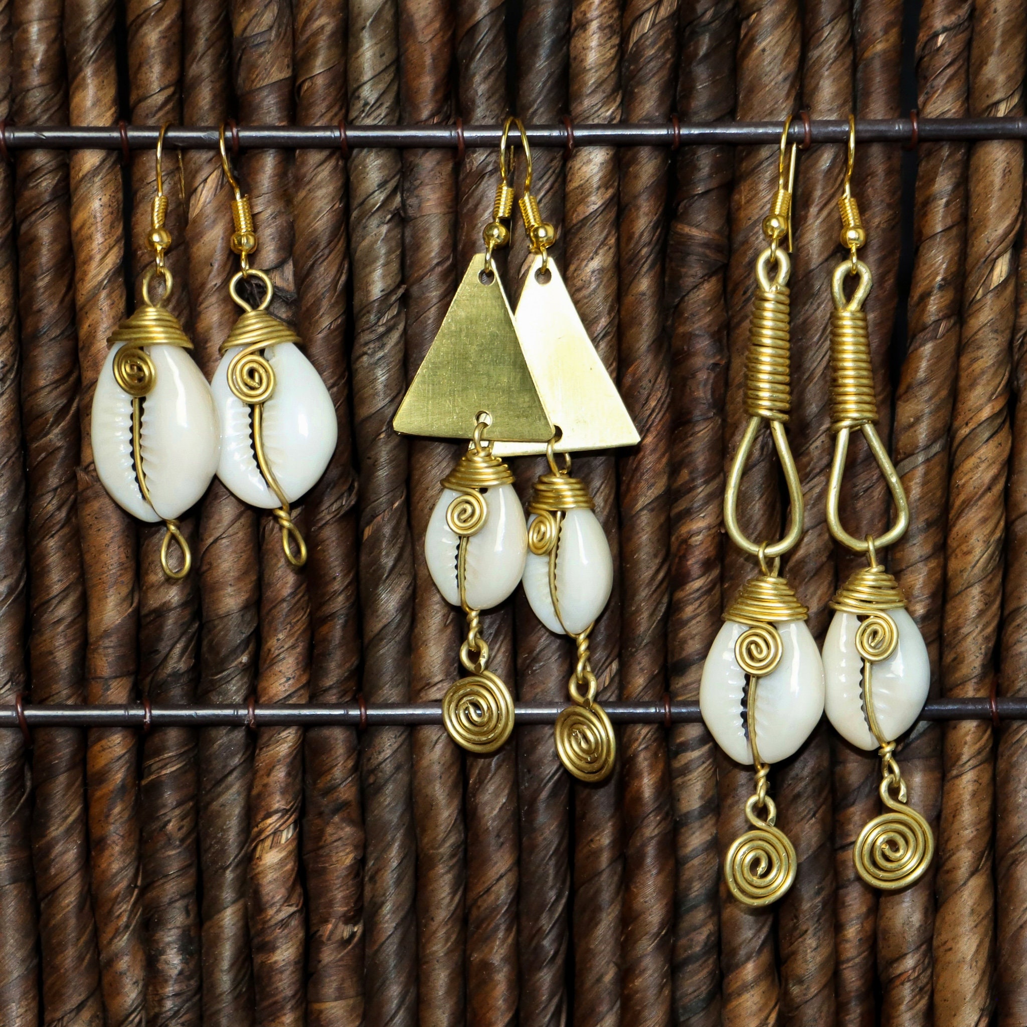 African Brass Earrings/Kenyan Brass Earrings/ African Cowrie Bone Earrings/ African Jewellery/African Ethnic Jewellery for Women