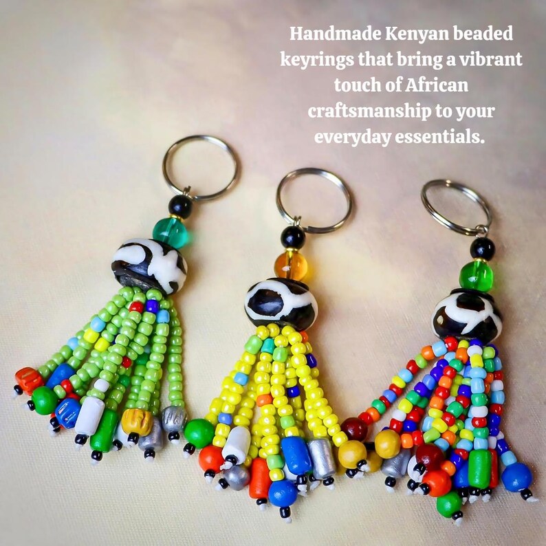Handmade Kenyan Beaded Leather Keyring: African Bag Accessory - Etsy