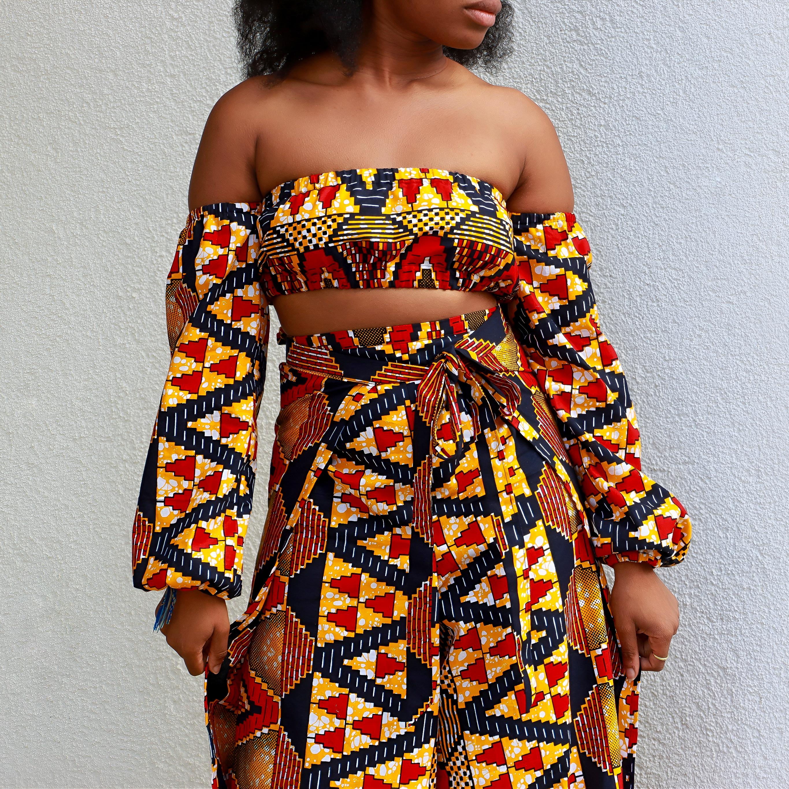 Palazzo Wrap Pants and Matching Top, 100% Cotton Wide Leg