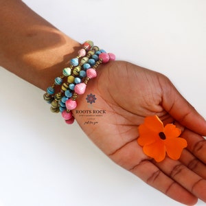 Paper Bead Bracelet, African Bracelet, Handmade Bracelet, Bracelet, Bead Bracelet, Elastic Bracelet, Jewellery For Women